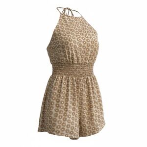 American Eagle Cream and Tan Floral Halter Romper